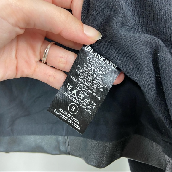 Blank NYC faux leather and cotton a symmetrical geometric cross zip jacket. sm - Picture 9 of 10